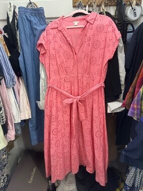 Caslon Coral Pink Eyelet Midi Shirt Dress with Tie Waist